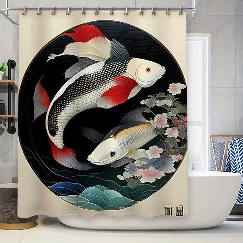 

Decorative Fish Pond Shower Curtain with Black White Red Colorful Koi Print for Bathroom Home Decor Waterproof Fabric 72x84 inch 90x180cm