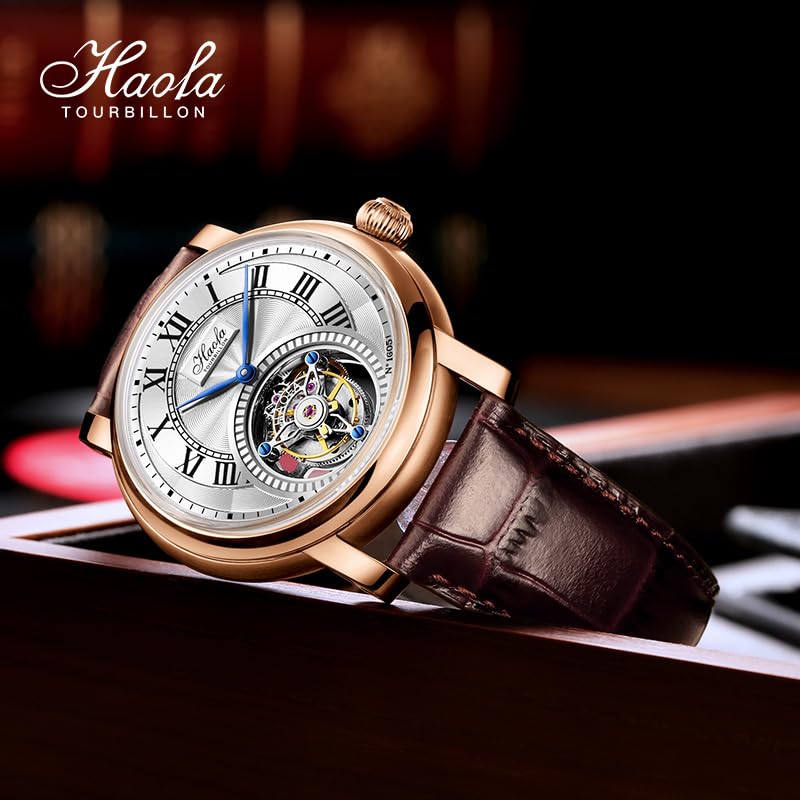 Pánské hodinky HAOFA Tourbillon s římským ciferníkem, mechanické, manuální natahování, retro luxusní stylové, safírové sklo, oblíbené, vodotěsné