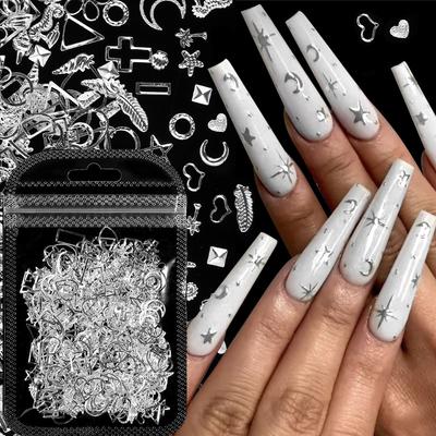 Gioielli Metallici Vuoti per Nail Art, Patch per Unghie Misti a Forma di Stella Guscio Oro Argento, Grande Capacità