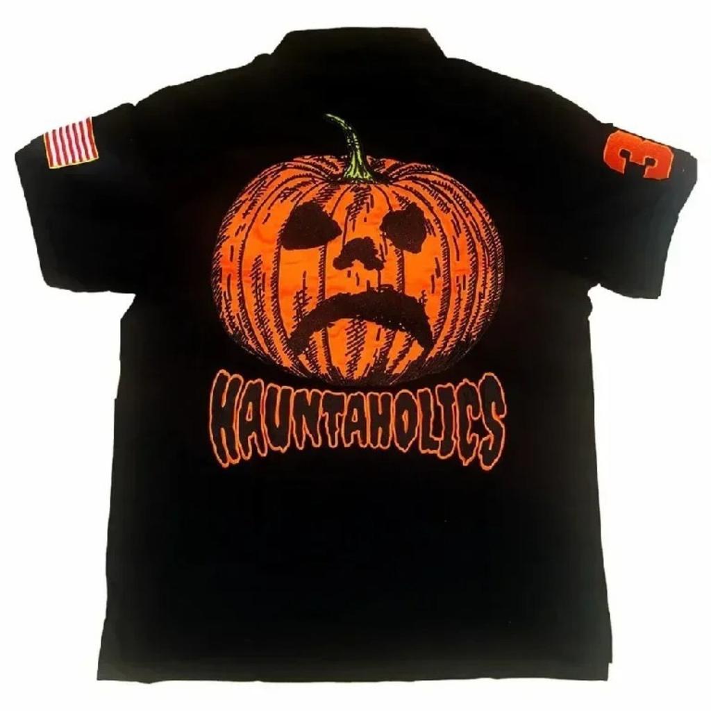 Camiseta Polo Roja Bordada DRIPX Camiseta Y2K HipHop Retro Cabeza de Calabaza Letra Bordada Top Oversized de Manga Corta