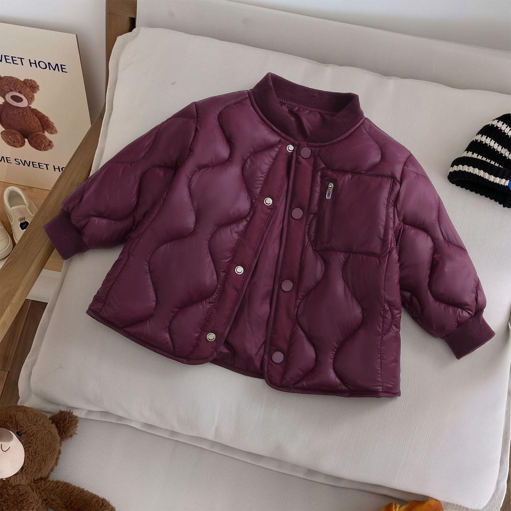 Kids Winter Short Cotton Coat Neutral Casual High Neck Zip Up Jacket