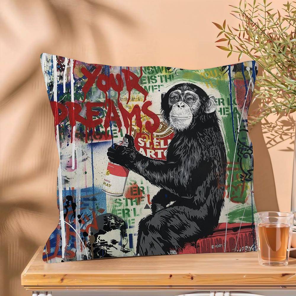 Banksy Street Graffiti Cushion Cover Inches Farmhouse Decor Home Throw Pillow Covers for Couch Decorations