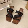 One-word Sandals French Pointed Niche Sandals Women's Shoes Wear Black Wedge Heels 2025 Summer New Slippers
