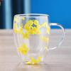 Elegant Double-Layer Glass Mug with Real Dried Flowers