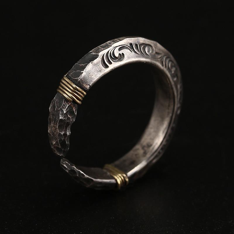 925 Silver Men's Ancient Spearhead Open Ring Handmade Trendy Index Finger Accessory