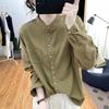 Women's Spring and Autumn Loose Long Sleeved Retro Shirt with Stand Up Collar and Single Breasted Design, Artistic Top