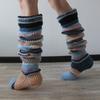 Women Vintage Colorful Striped Knitted Thigh High Tube Stockings Preppy Style Slouchy Over Knee Boot Socks Leg Warmers