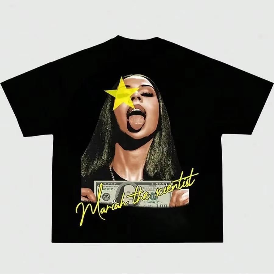 The Scientist Street Hip Hop TShirt Classic Big Face Print Crew Neck Short Sleeve Unisex Women Top Y2K Harajuku Street Cotton Tees