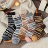Fell Island Rhombus Autumn-Winter Warmth Retrospective Ethnic Style Wool Socks Thick Style Stockings Postpartum Socks