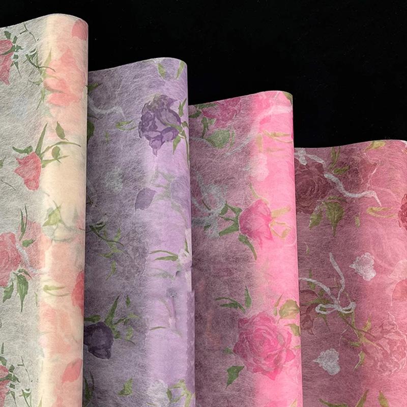 5Yarduri/rol Hârtie Artă Buchet de Flori Hârtie de Ambalaj Bumbac Lapte Hârtie de Căptușeală Interioară Hârtie de Bumbac Nețesută Imprimată