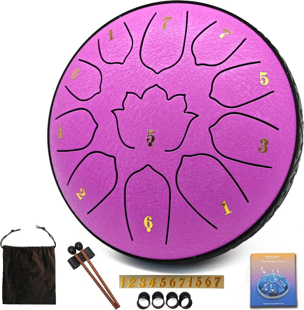 6 Inch 11 Notes Steel Tongue Drum, Glucophone Ethereal Percussion Instrument Music Drum For Yoga Meditation