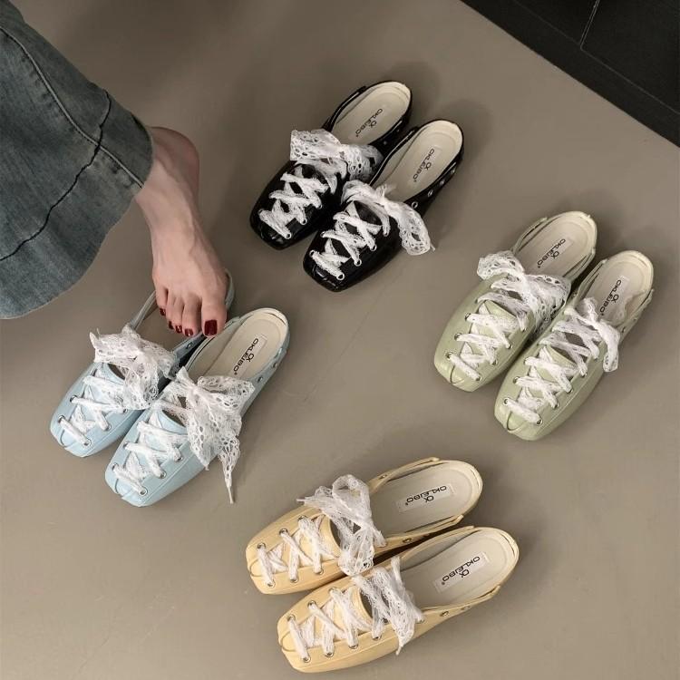 Летние синие кружевные балетки сумка полусабо женская летняя обувь маленькие кожаные туфли сандалии в ретро-стиле на одном ремешке 40 4414₽