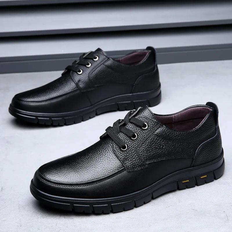 Fashion 2025 Soft Sole Lace-up Luxury Brand Middle-aged Old Man Dad Lightweight Loafers Shoes Men Genuine Leather Casual Shoes