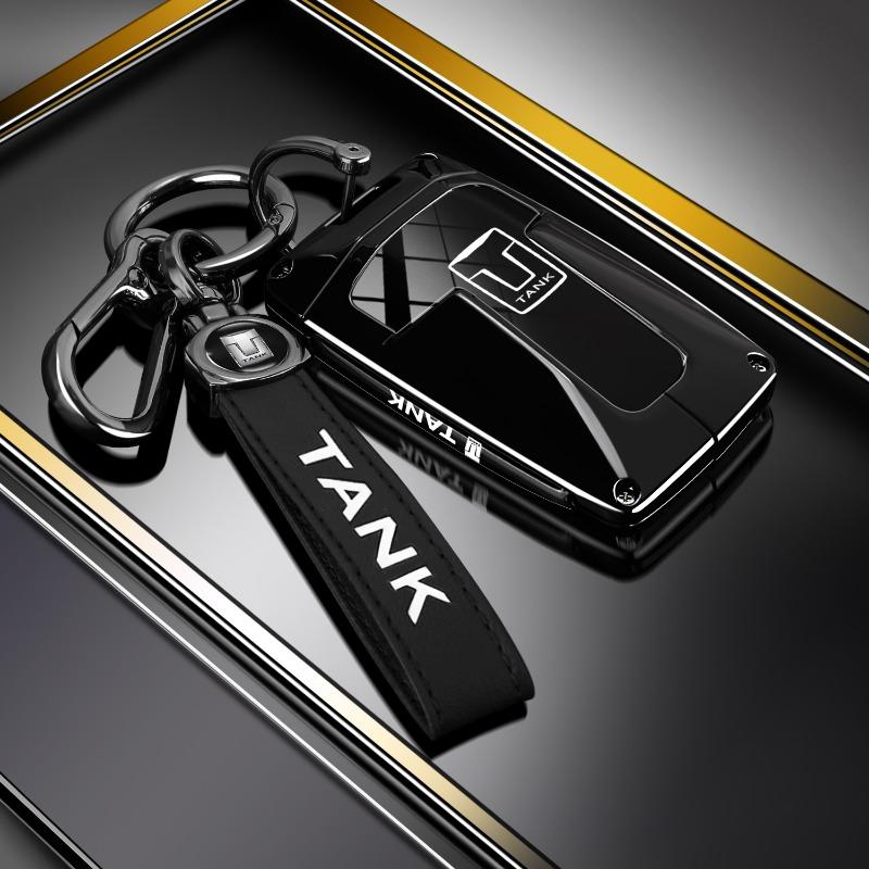 For Tank 300 500 Hi4-T 400 700   Aluminum Alloy Key Fob Cover Case, Metal Key Shell Protector With Keychain