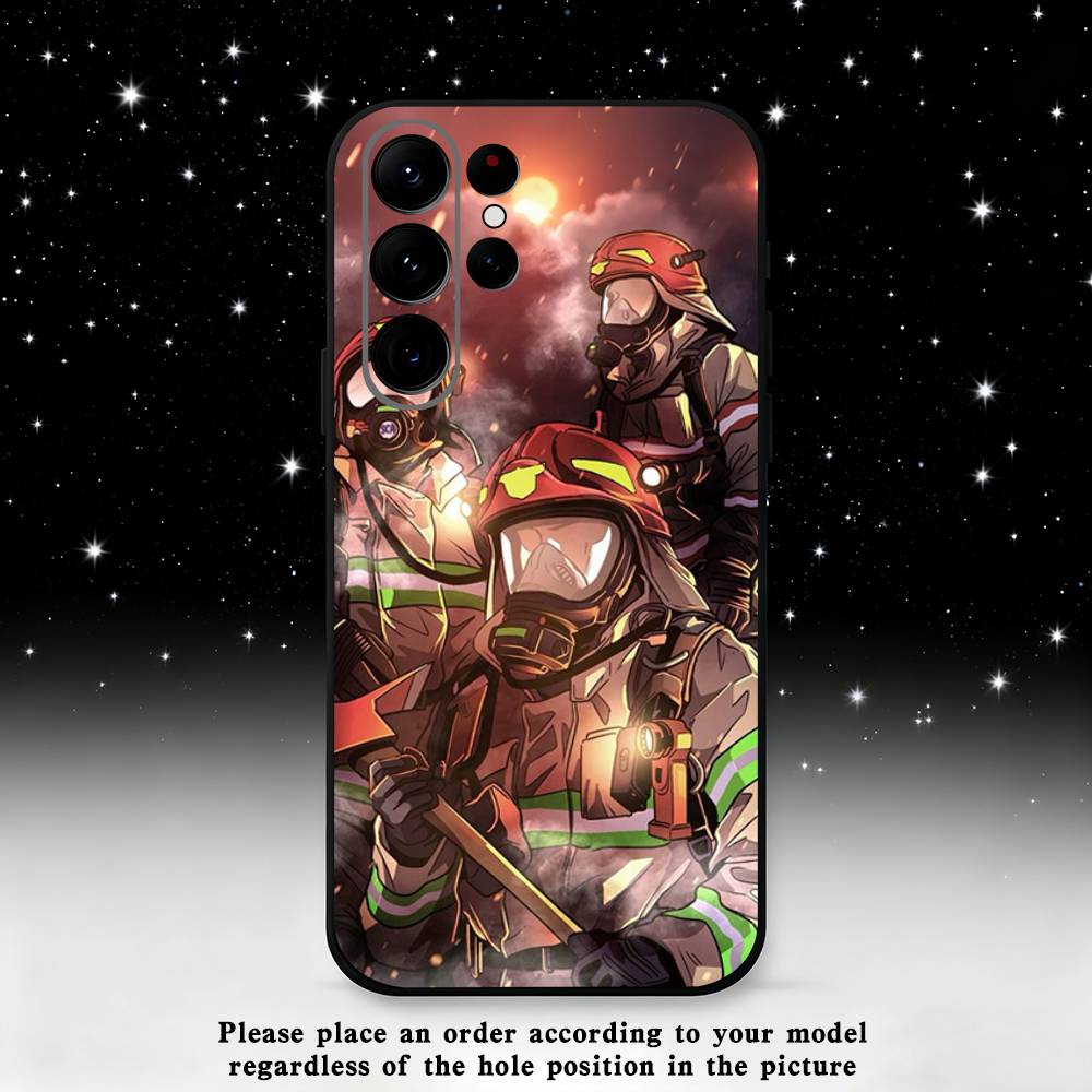 Fire Safety Firefighter Phone Case For Samsung S25,S24,S23,S22,S21,S20,S10,Ultra,Plus,Lite,FE,Soft Silicone Black Cover