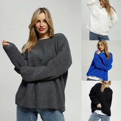 Autumn and Winter Round Neck Pullover Loose Long Sleeve Knitted Sweater Jacket Women