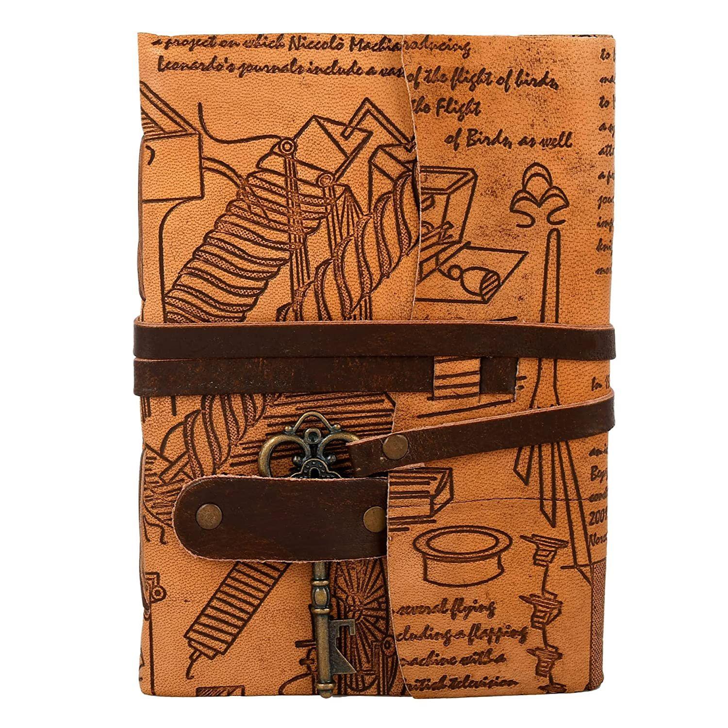 

Личный дневник ручной работы в кожаном переплете и блокнот с антикварной латунной ключницей для мужчин и женщин, простой винтаж. Размер 7x5 дюймов 7 x 5 Inches коричневый