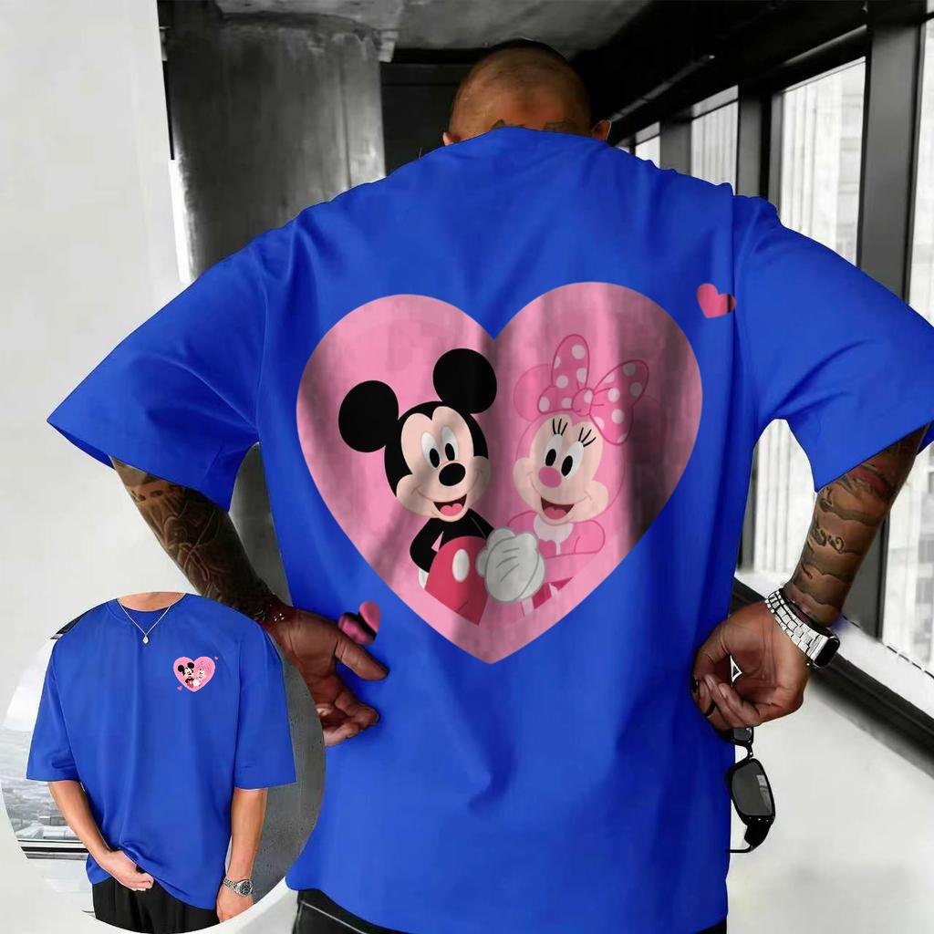 2026 Estate Disney Top a Maniche Corte Casual Largo Traspirante in 100% Cotone da Uomo Street Fashion con Mickey e Minnie