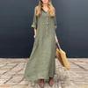 2024 Women's Summer Casual Long Dress - Cotton Linen Blend, Plus Size, Pocket Shirt Collar