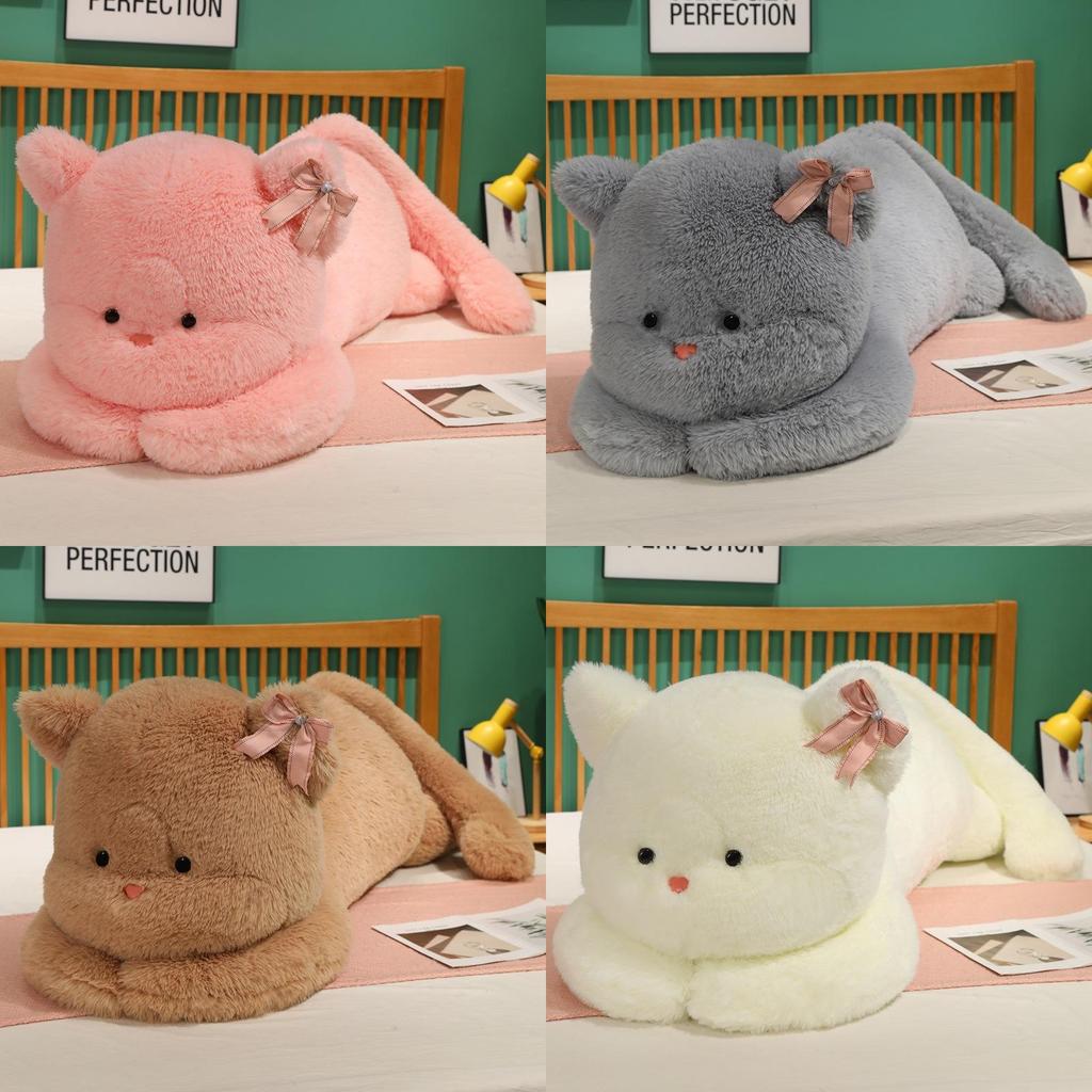 Cute Cat Plush Pillow With Bows Decoration For Cozy Sleep And Comfort