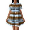 Women Loose Fit Casual Shirt Dress with Button Front and Stand Collar Short Sleeve Striped Design for Everyday Wear