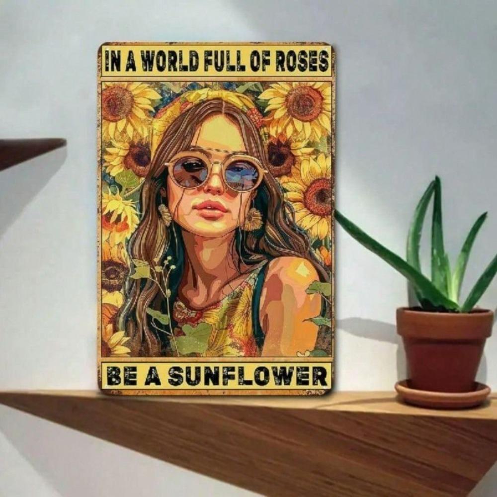 Vintage Sunflower Tin Sign, Inspirational Metal Poster for Living Room