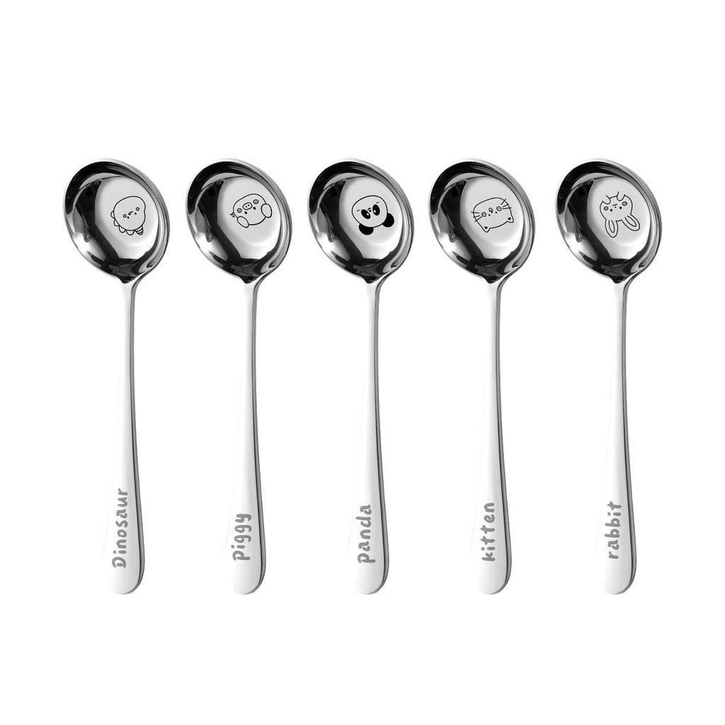 316 Stainless Steel Cartoon Soup Spoon for Kids - Food-Grade Round Head, Flat Bottom, Deepened Design