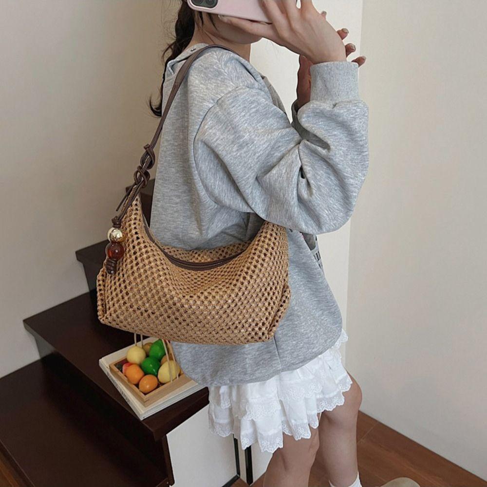 Summer Weave Straw Bag Shoulder Bag Underarm Woven Bag Fashion Beach Bag Streetwear