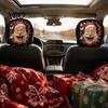 Festive Vehicle Seat Accessories 2Pcs Santa Car Headrest Covers, Christmas Printed Pillow Cases, Universal Fit Travel Decorations for Most Vehicles,