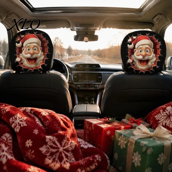 Festive Vehicle Seat Accessories 2Pcs Santa Car Headrest Covers, Christmas Printed Pillow Cases, Universal Fit Travel Decorations for Most Vehicles,