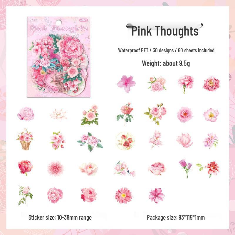 ZABC Serene Flower Language PET Sticker Pack - 60 Plant & Flower-Themed Journal Base Stickers