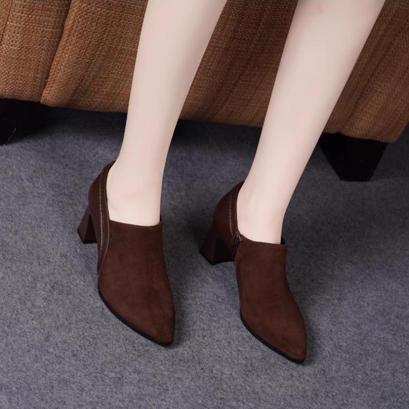 2024 Shoes Female Side Zip Women's High Heels Hot Sale Office & Career Pumps Women Pointed Toe Chunky Heels Shoes Women