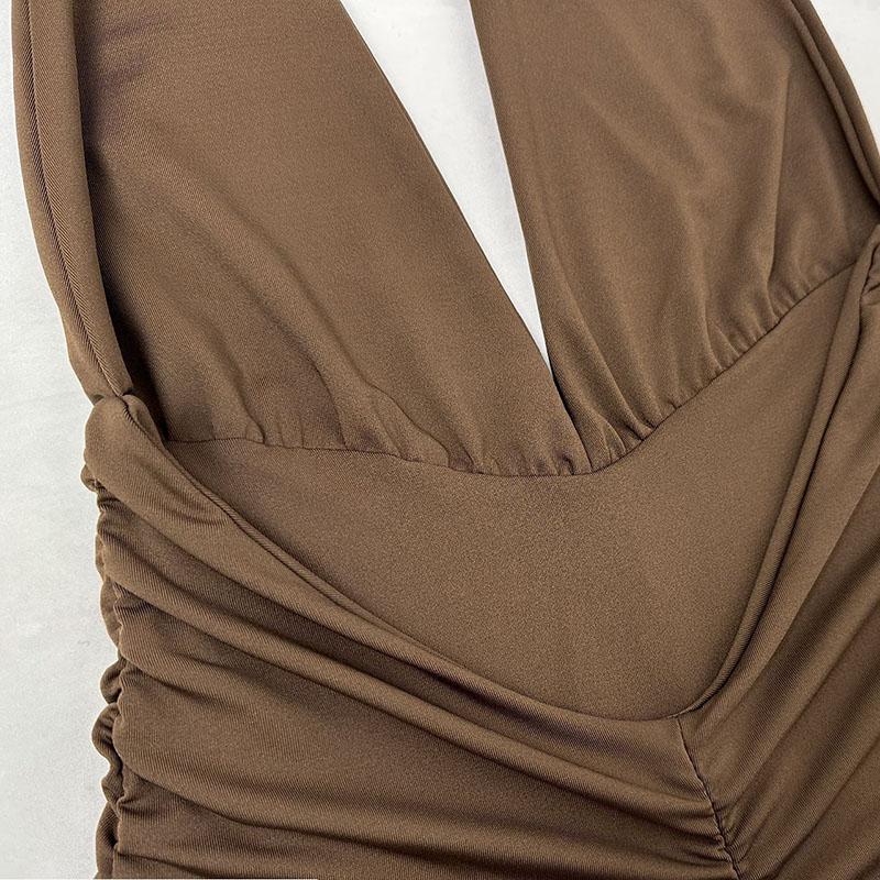 Women Summer Casua Halter Backless High Splice Solid Color Evening Party Dress