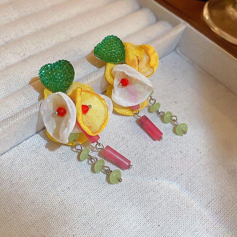 Tuch Blume Quaste Perle Ohrringe Mode Frauen Boho Handgemachte Blume Bunte Perlen Quaste Ohrringe Party Schmuck Geschenke