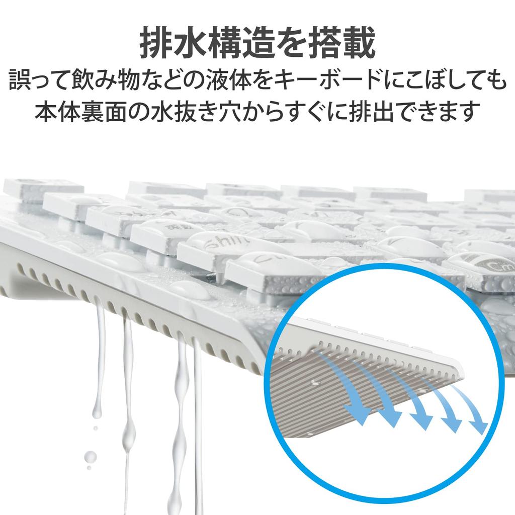 ELECOM Washable Wired Keyboard, Waterproof, IPX5 Compliant, Membrane, Full Size, with Numeric Keypad, White, TK-WS01UMKWH