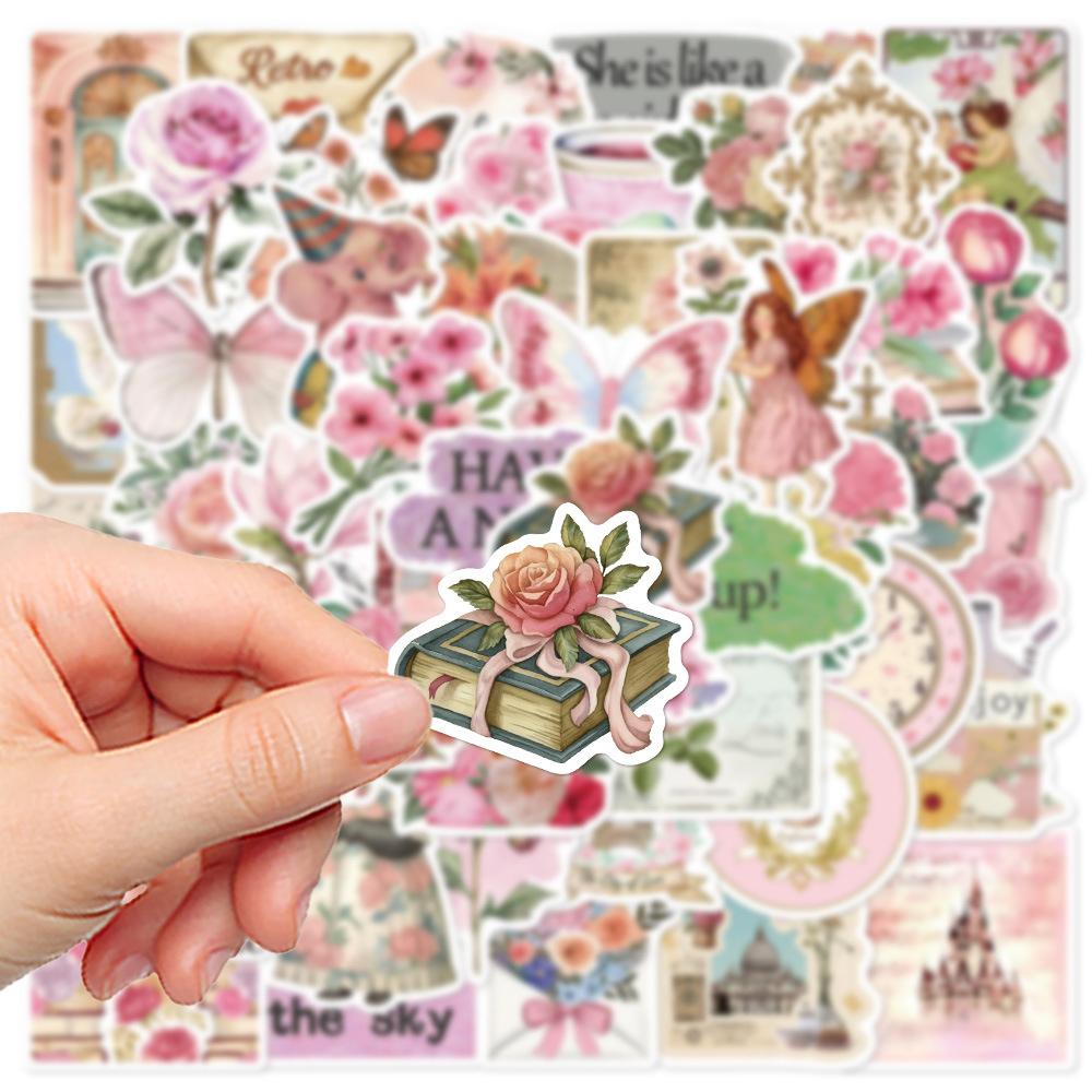 10/30/50pcs Cute Cartoon Retro Pink Collage Doodles Stickers Waterproof Graffiti Luggage Stationery Aesthetic Art Sticker Decor