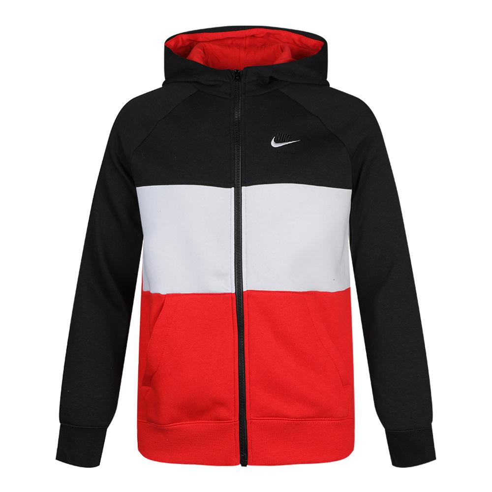 Nike Kids Logo Print Zip Hoodie Sweatshirt With Color Block Design Kids Tops Multicolor CJ7855-011