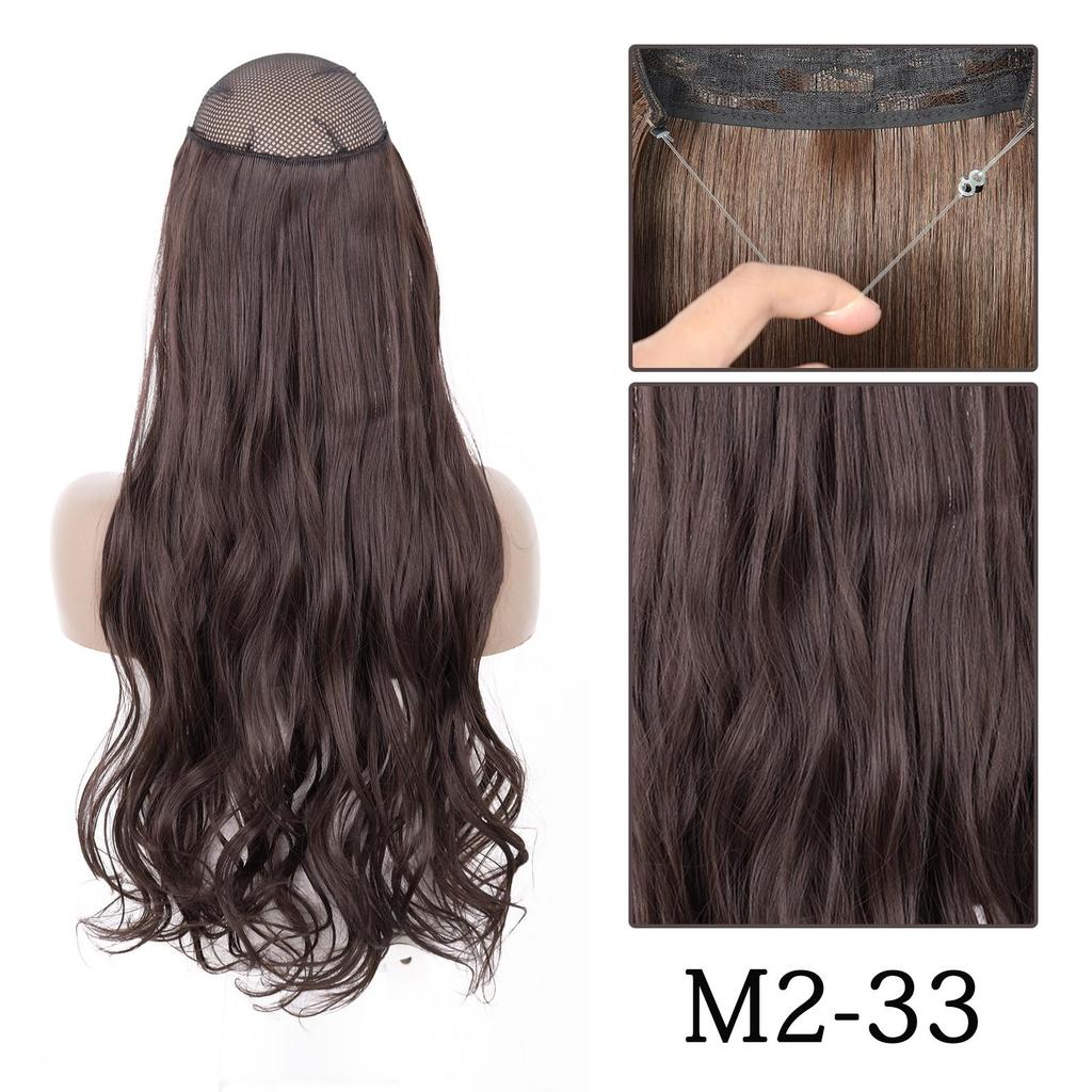 Long Wavy No Clip Hair Extensions Natural Black Brown Invisible Adjustable Synthetic Fiber Hairpiece for Women