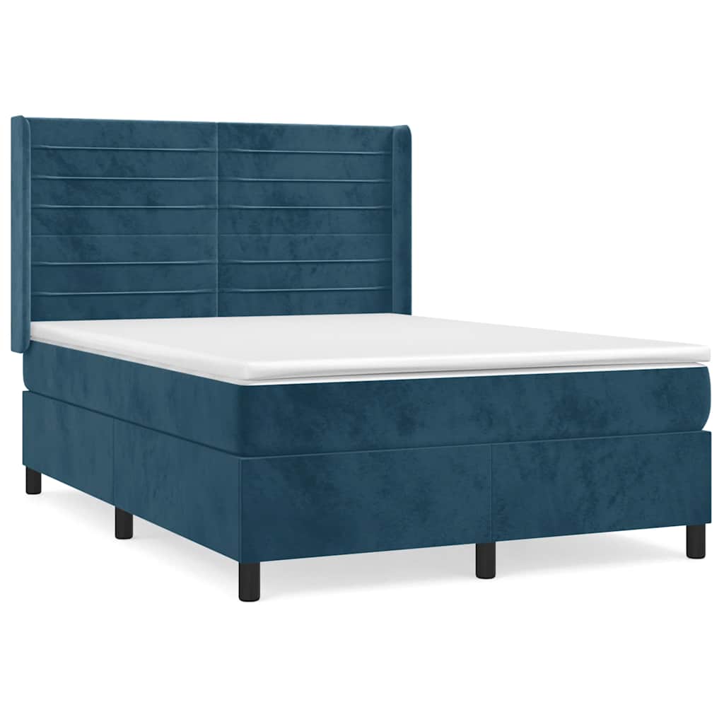 Box Spring Bed with Mattress Dark Blue 140 x 190 cm Velvet
