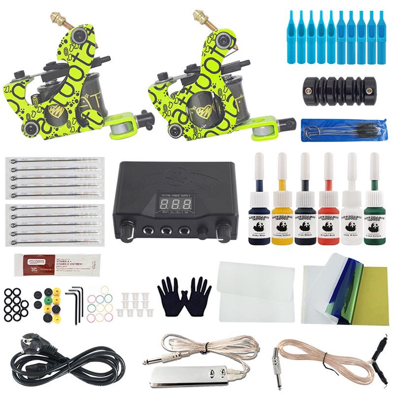 

Полный студенческий набор для татуировки с двойной желтой машинкой, блоком питания и пигментами Double Yellow Tattoo Machine Set