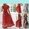 Rochie Maxi elegantă de vară pentru femei, stil wrap, boho, cu imprimeu floral, cu mânecă scurtă, pentru vacanțe