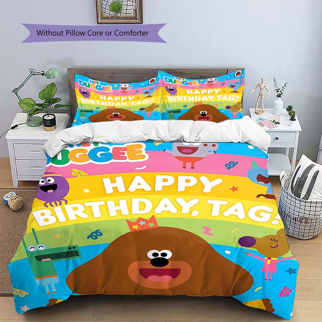 Biancheria da letto con motivo Hey Duggee, Set piumone Copripiumino Federa Regalo di compleanno per la casa(1 * copripiumino + 2 * federa, senza nucleo)