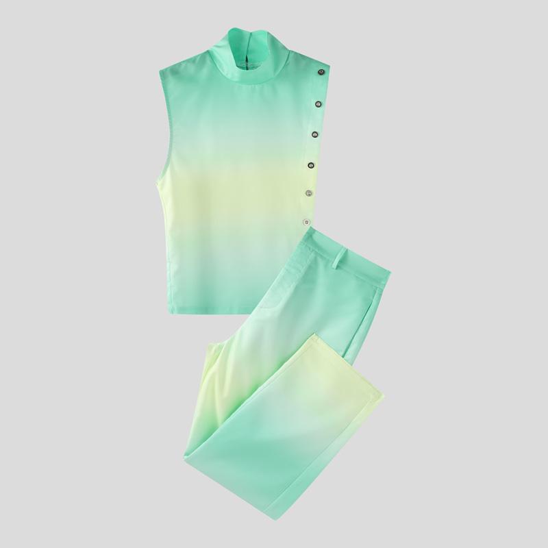 INCERUN 2PCS Men Sleeveless One Shoulder Gradient Tank Tops and Long Harem Pants Outfits Sets