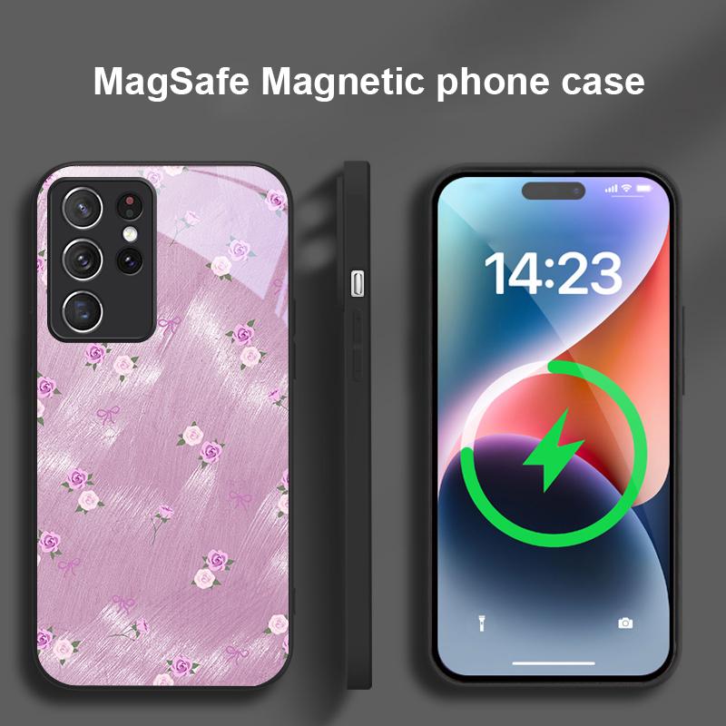 Gradient Yellow Rose For Samsung S25 S25 Edge S25Ultra S8 9 10 20 S21 Pro 22 Plus S23 FE S24 Ultra Magsafe Glass Phone Case