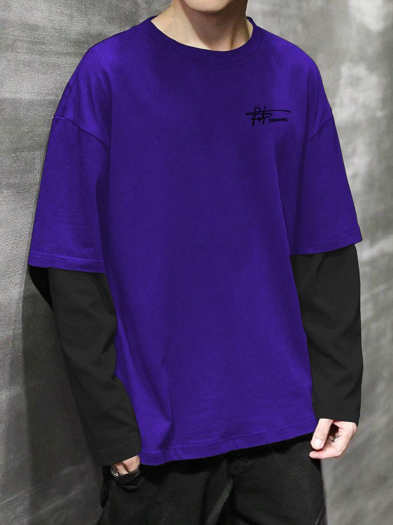 Men's Patch‑Detail Sleeve Long Sleeve Tee, Quick Dry Breathable Tops, Regular Fit for City Outing, Outdoor Errands, Daily Commute Wear