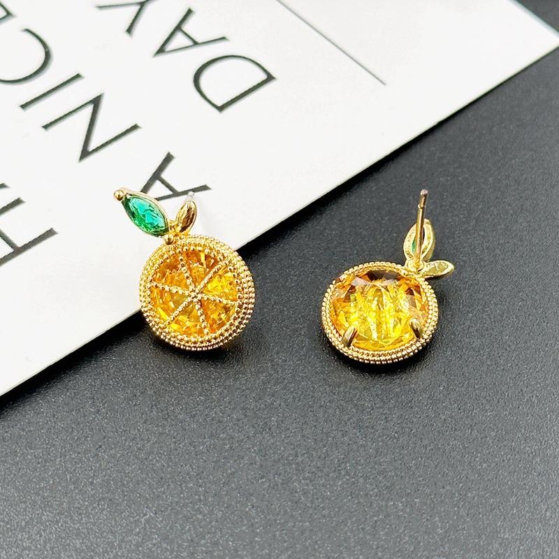 Simple Temperament Zircon Orange Fruit Earrings Fresh Lemon Orange Stud Earrings