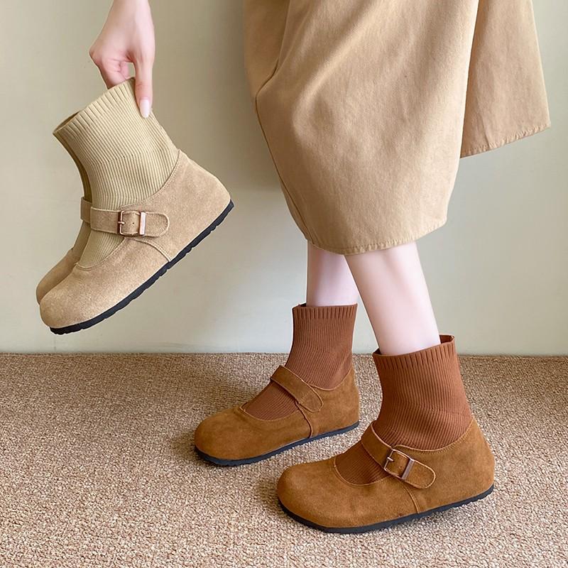 Fashion 2025 Spring Autumn New Vintage Flat Bottom Single Shoes Soft Bottom Women's Casual Shoes Slip on Solid Ankle Boots for Women