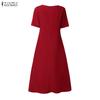 ZANZEA Women Casual Round Neck Solid Color Summer Short Sleeve Dress
