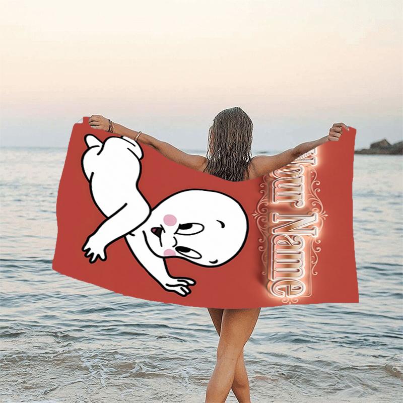 1pc Casper Beach Towel with Custom Name, Beach and Seaside Swimming Pool Equipment, Fashion Pattern, Rectangular, Travel Essential