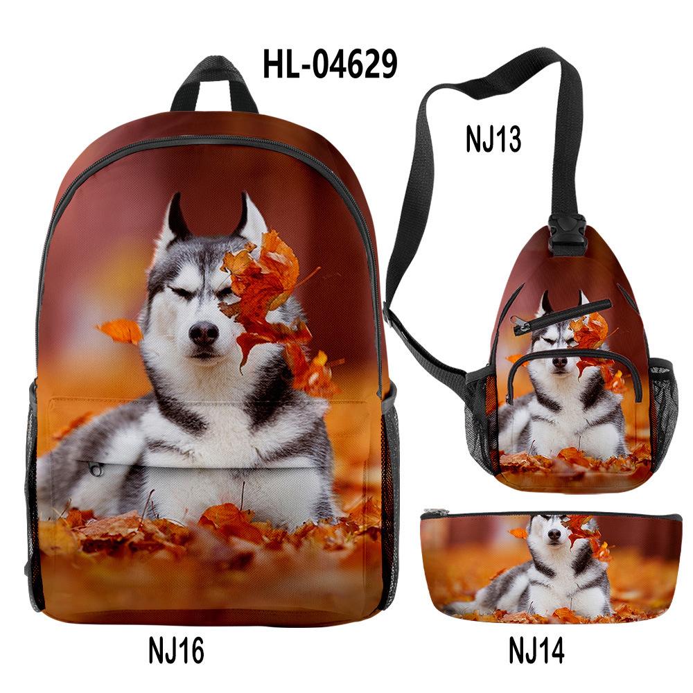Classico Novità Strano Divertente Cool Husky Stampa 3D 3pz/Set alunno Zaini Scolastici Zaino per Viaggio per Laptop Borsa da Petto Astuccio